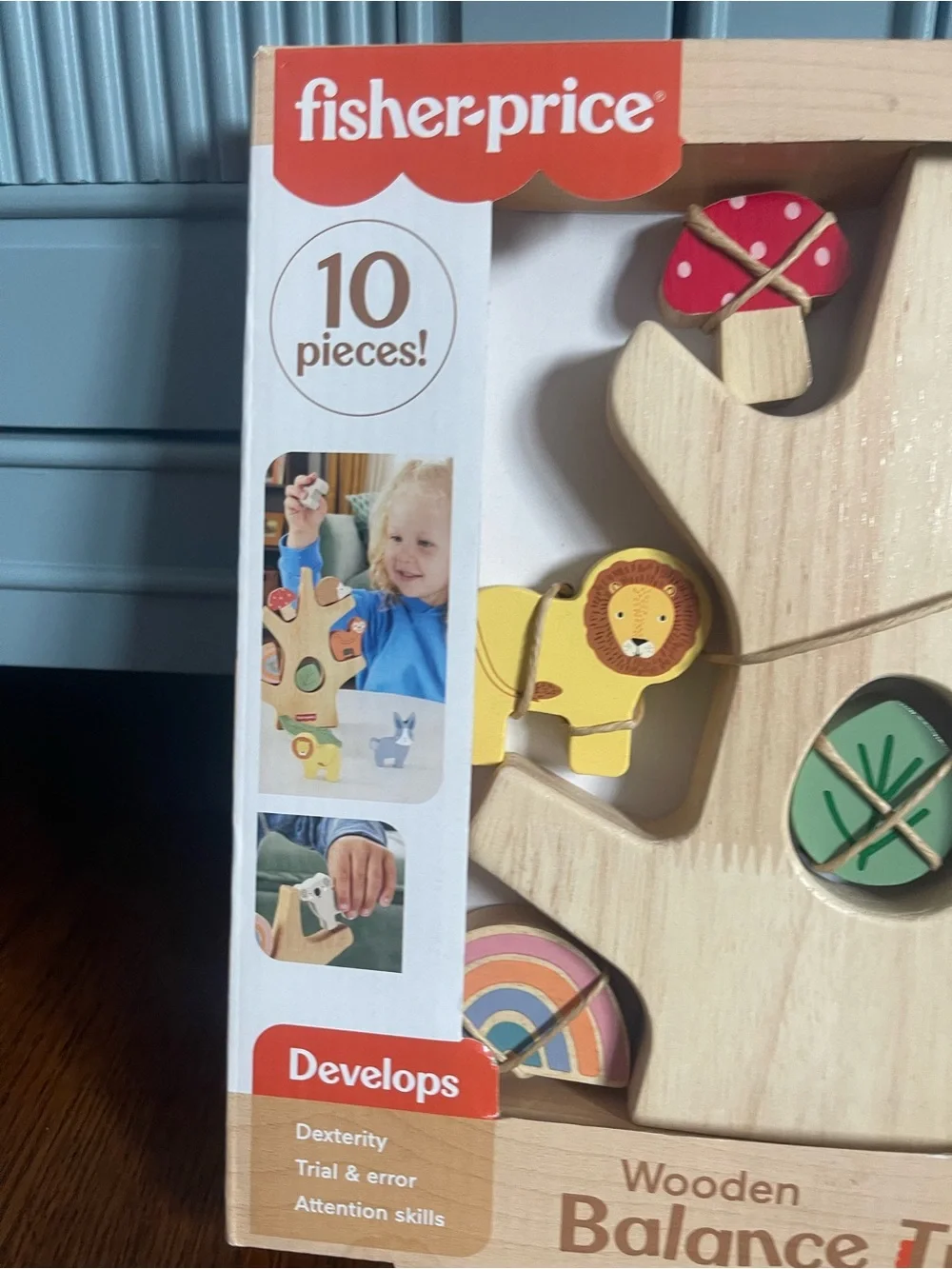 Fisher-Price Wooden Balance Tree Toy - Natural Wood with Multicolor Pieces